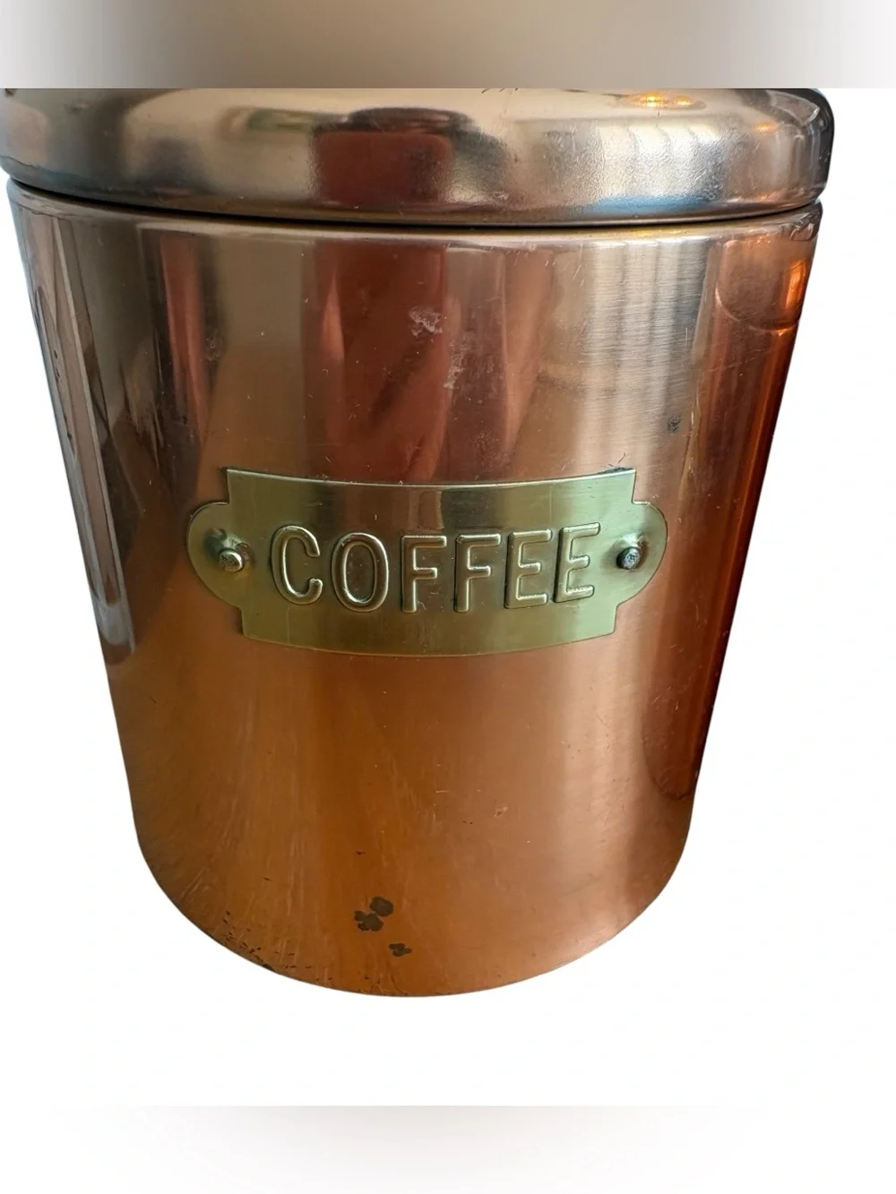 Vintage Copper Coffee & Tea Storage Canisters Brass Labels/Handles European